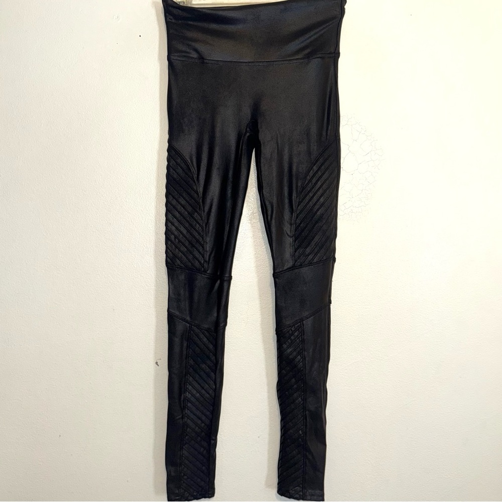 Spanx Womens Pull On Moto Leggings Black Size S Small Faux Leather